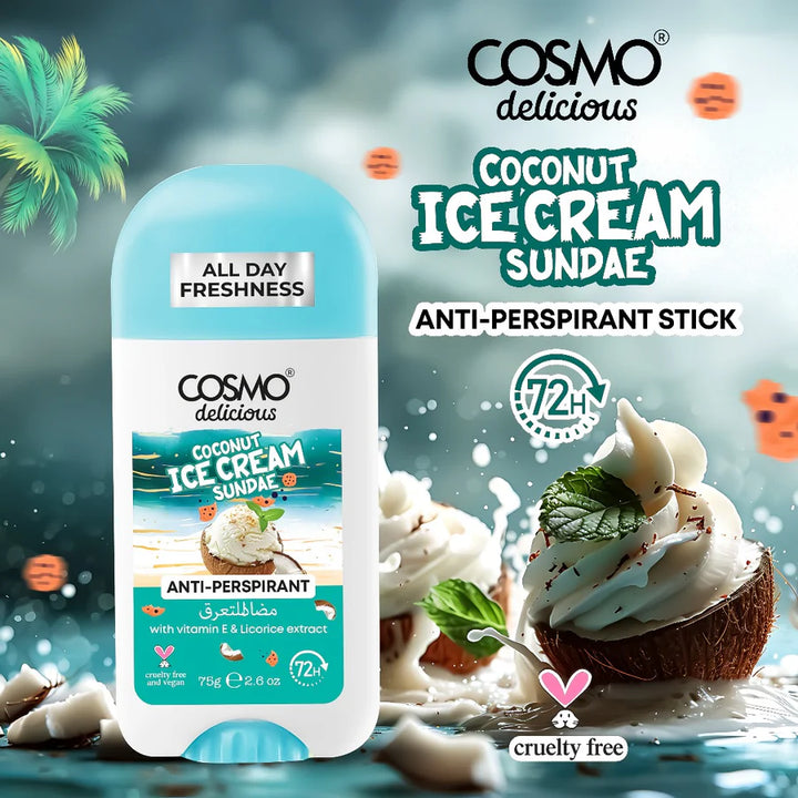 COSMO Coconut Ice Cream Sundae Anti-Perspirant Stick 72H - 75g | كوزمو – مزيل العرق بنكهة آيس كريم جوز الهند، 72 ساعة، 75 غرام