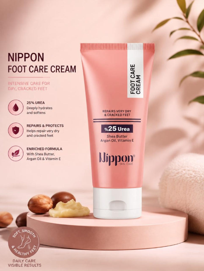 Nippon 25% Urea Shea Butter Argan Oil Vitamin E Foot Care Cream - 50g | نيبون كريم للعناية بالقدمين 25% يوريا وزبدة الشيا وزيت الارجان - 50غ