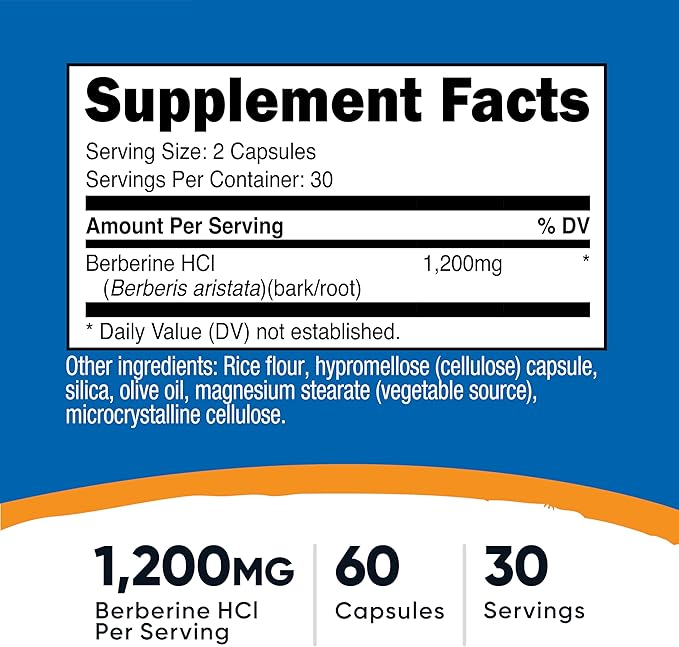 Nutricost Berberine As Berberin Hcl 1200mg 60 Vegetarian Capsules | نيوتريكوست كبسولات بيربرين 1200 مكغ - 60 كبسولة
