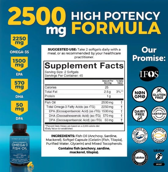 Viva Naturals Triple Strength Omega 3 Fish Oil - 90 Softgels | فيفا ناتشرالز زيت سمك اوميغا 3 ثلاثي القوة - 90 سوفت جل