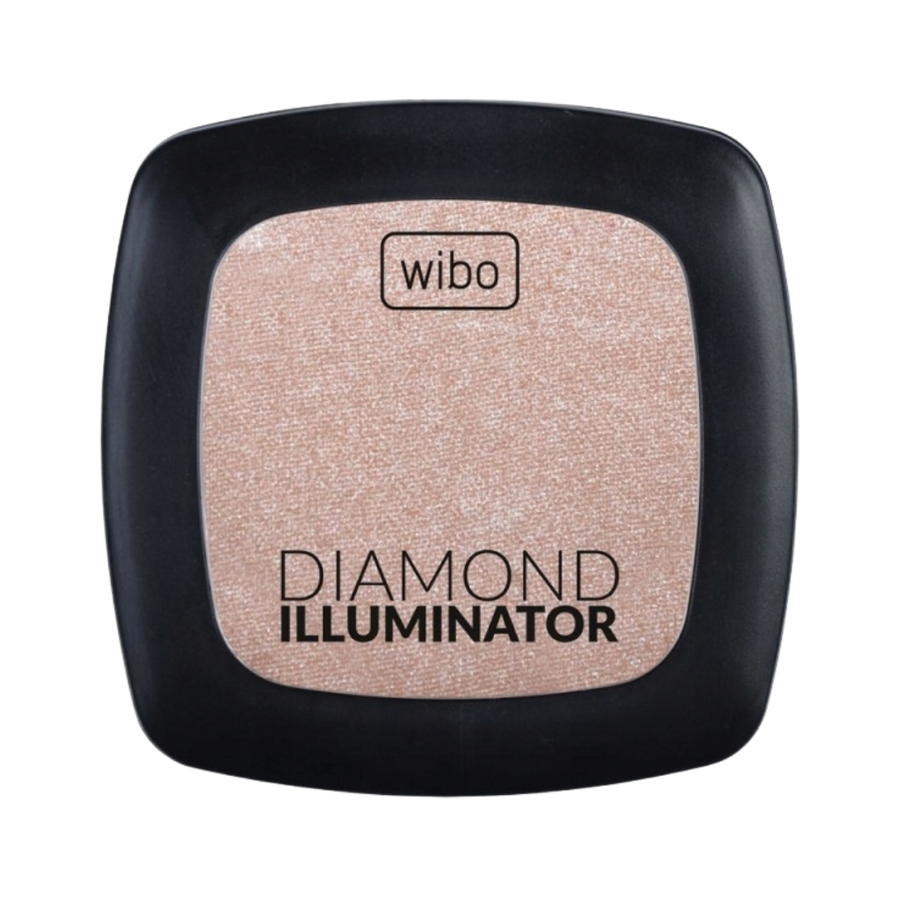 Wibo Diamond Illuminator highlighter compact with black square case and champagne shimmer powder pan
