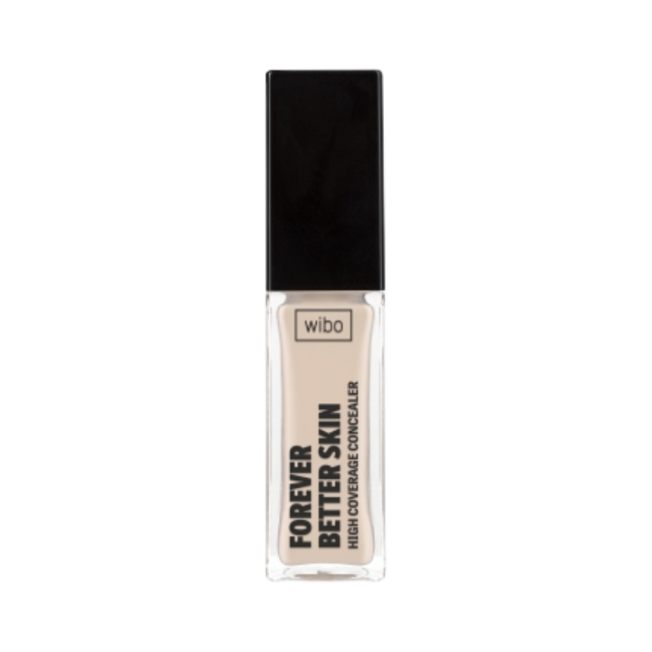 Wibo Forever Better Skin high coverage concealer in clear rectangular bottle with black cap
