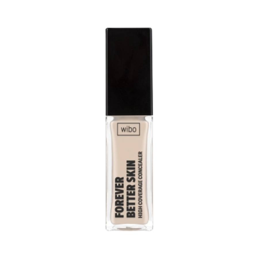 Wibo Forever Better Skin high coverage concealer in clear rectangular bottle with black cap
