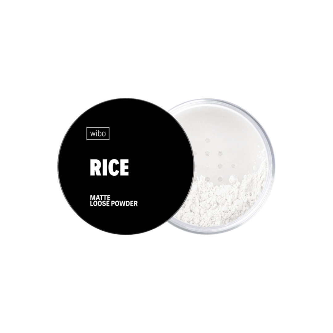 Wibo Rice Matte Loose Powder, black packaging, with a transparent container showing the loose powder inside.