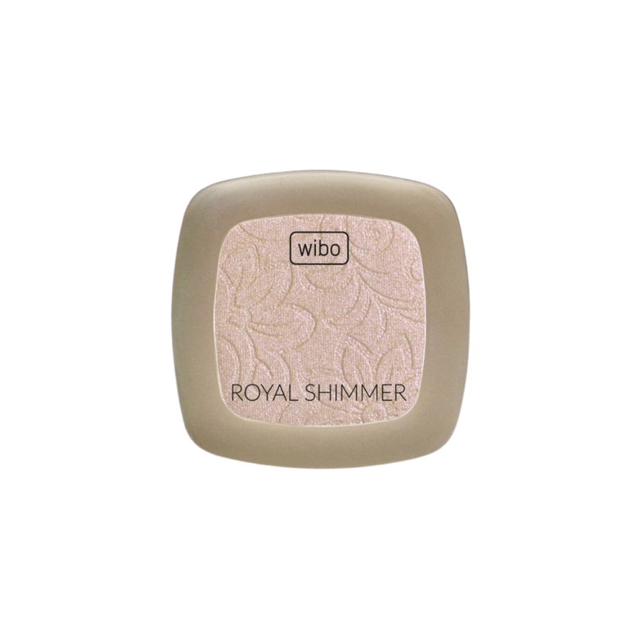 Wibo Royal Shimmer Eyeshadow, light beige color with a floral pattern, in square compact packaging.