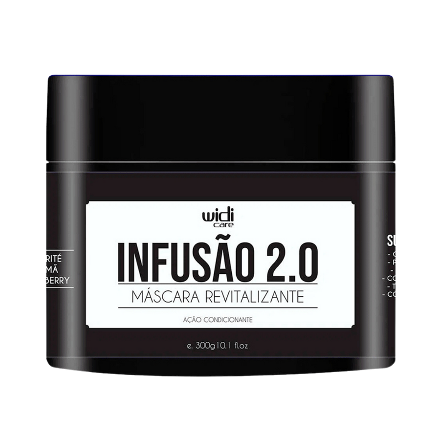 Widi Care Infusão 2.0 revitalizing hair mask, black plastic jar with white label, 300g. 