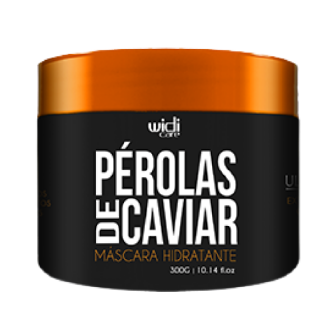 Widi Care Pérolas de Caviar moisturizing hair mask, 300 g, black jar with orange lid

