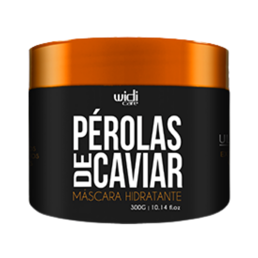 Widi Care Pérolas de Caviar moisturizing hair mask, 300 g, black jar with orange lid
