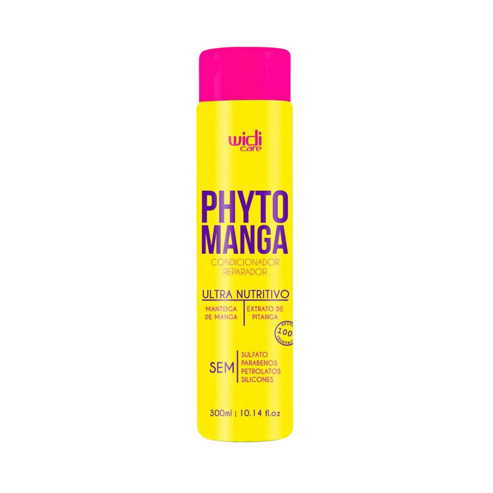 Widi Care Phyto Manga Ultra Nourishing Conditioner, 300ml, with mango butter and pitanga extract. Free from sulfates, parabens, petrolates, and silicones.