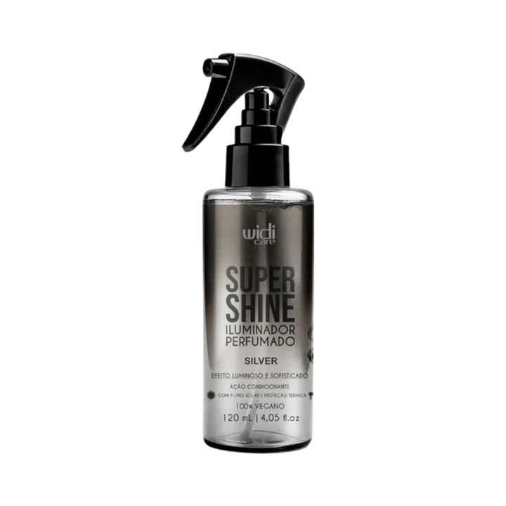 Widi Care Super Shine Iluminador Perfumado Silver 120ml, conditioning spray, 100% vegan, designed for luminous, sophisticated shine.