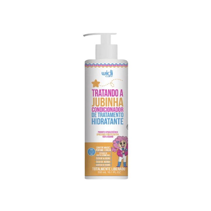 Widi Care Jubhina Hydrating Treatment Conditioner, 300ml bottle with pump dispenser, designed for pediatric use, enriched with jojoba oil and almond oil.