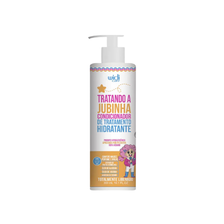 Widi Care Jubhina Hydrating Treatment Conditioner, 300ml bottle with pump dispenser, designed for pediatric use, enriched with jojoba oil and almond oil.