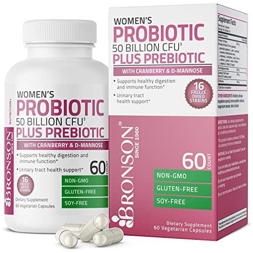 BRONSON Women's Probiotic 50 Billion CFU plus Prebiotic - 60 Vegetarian Capsules| برونسون بروبيوتيك للنساء 50 مليار وحدة مع بريبايوتيك - 60 كبسولة نباتية