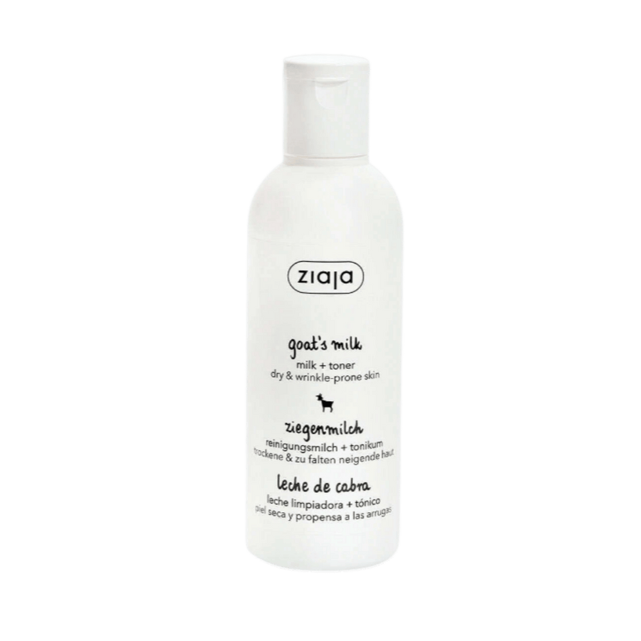 Ziaja Goat’s Milk milk and toner 200ml white bottle for dry, wrinkle-prone skin.
