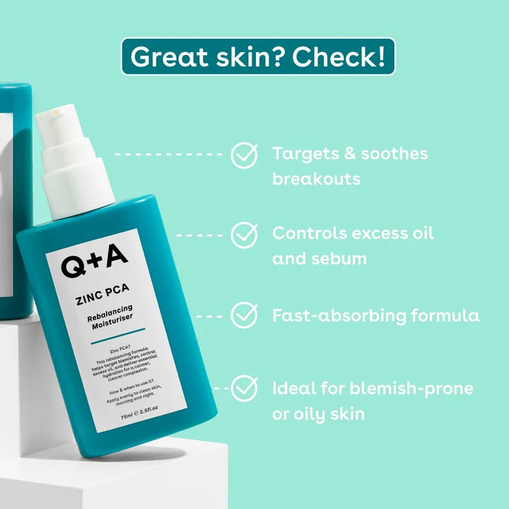 Q+A Zinc PCA Rebalancing Moisturiser - 75ml | كيو بلس ايه مرطب للبشرة الدهنية و المختلطة - 75 مل