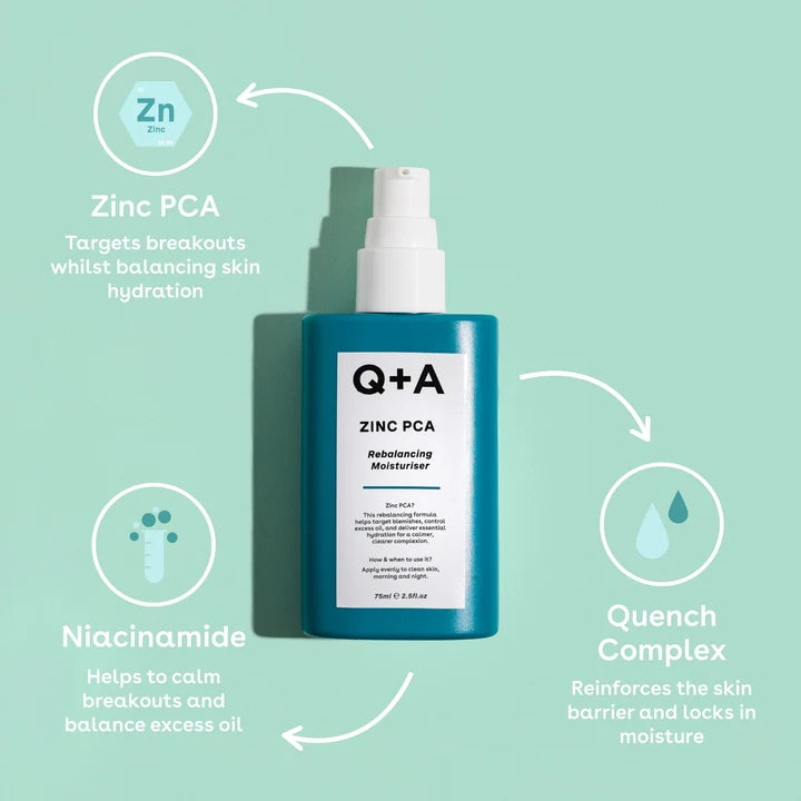Q+A Zinc PCA Rebalancing Moisturiser - 75ml | كيو بلس ايه مرطب للبشرة الدهنية و المختلطة - 75 مل