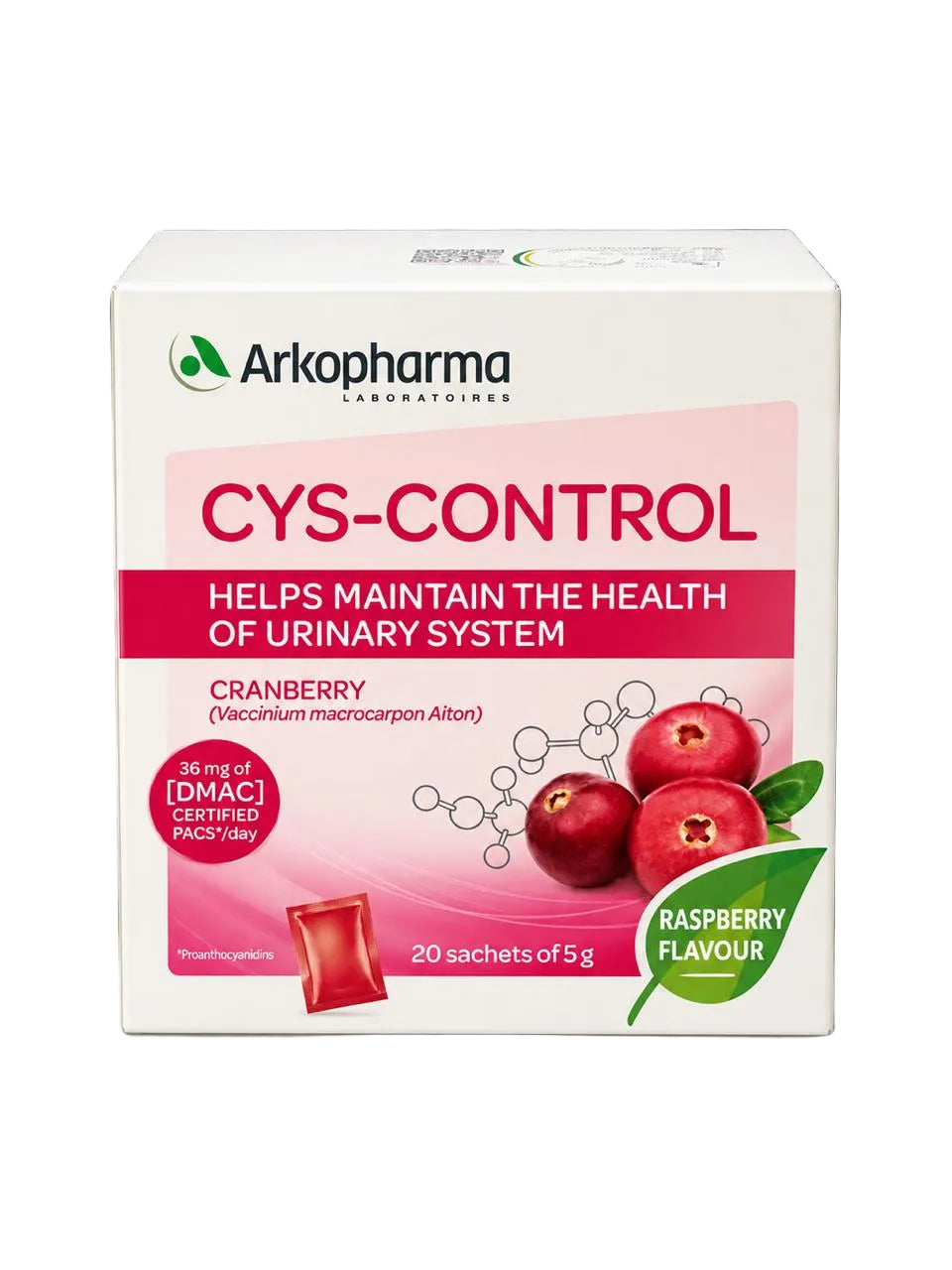 Arkopharma Cys Control Helps Maintain The Health Of Urinary System Raspberry Flavour - 20 Sachets | أركوفارما لدعم صحة الجهاز البولي بنكهة التوت العليق - 20 كيس