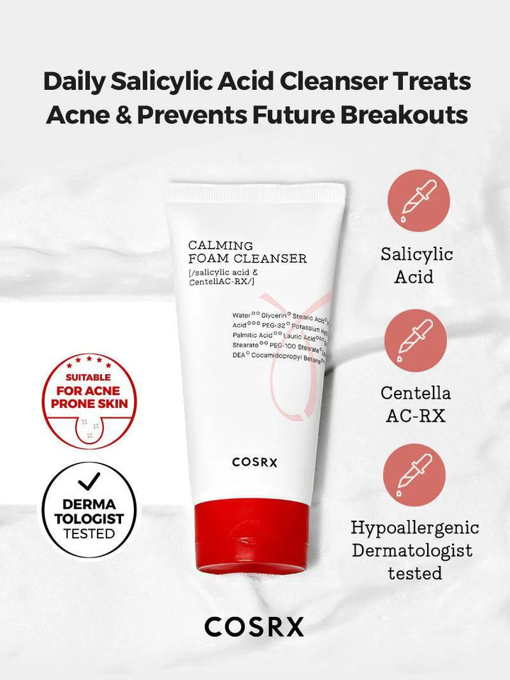 COSRX AC Collection Calming Foam - Gentle Face Wash - 150ml | كوزركس غسول رغوي لطيف للبشرة الدهنية والمختلطة - 150 مل