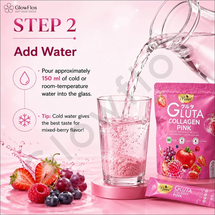 Manee Gluta Collagen Pink - 30 Sachets | ماني جلوتا مسحوق الكولاجين - 30 كيس