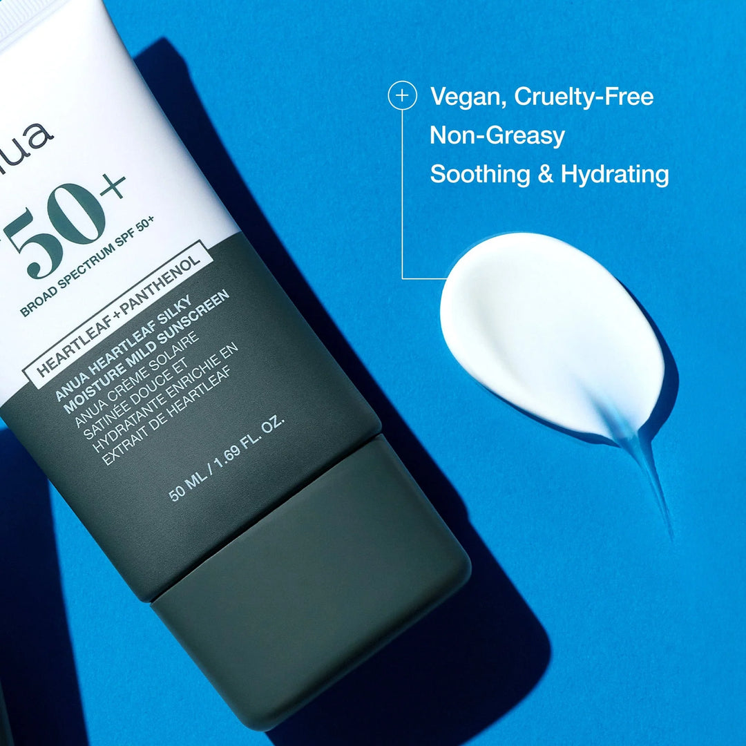 anua Heartleaf Silky Moisture Sun Cream SPF50+ - 50ml | كريم واقٍ من الشمس الهارتليف للترطيب الحريري SPF50+ من أنوا - 50 مل