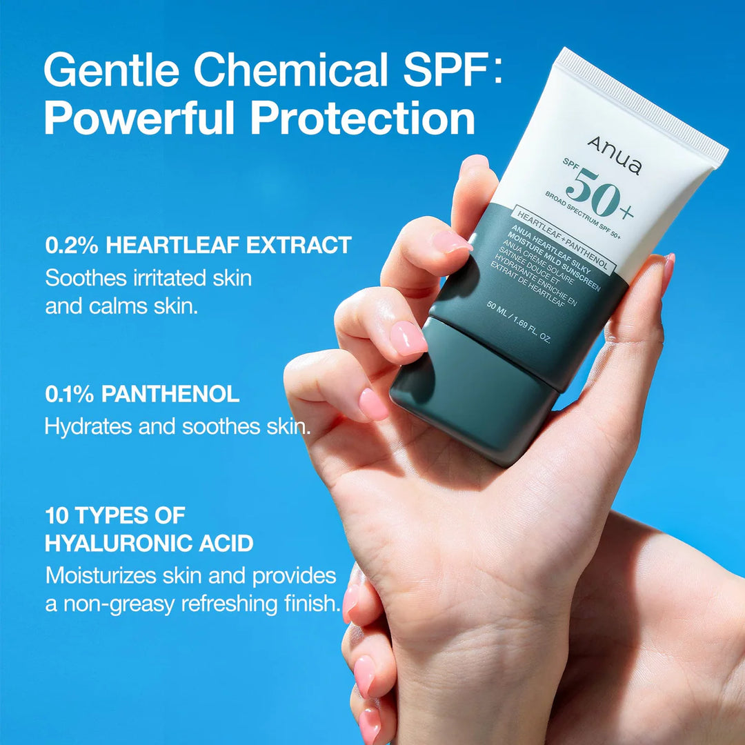 anua Heartleaf Silky Moisture Sun Cream SPF50+ - 50ml | كريم واقٍ من الشمس الهارتليف للترطيب الحريري SPF50+ من أنوا - 50 مل