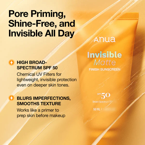 Anua Invisible Matte Finish Sunscreen Spf+ - 50ml | أنوا واقي شمس غير مرئي مات - 50مل