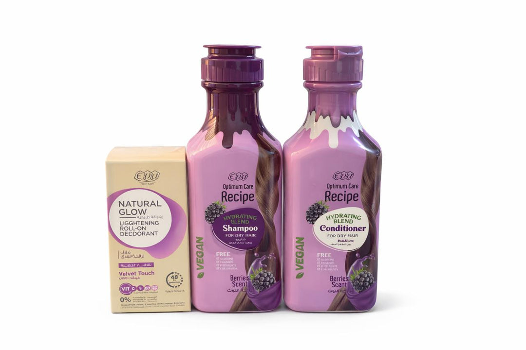 EVA Deodorant + Shampoo + Conditioner | ايفا بلسم وشامبو برائحة التوت+ مزيل تعرق رول