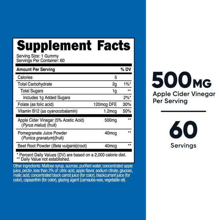Nutricost Apple Cider Vinegar 500mg, 60 Gummies - 500mg |نيوتريكوست خل التفاح 500 ملغ –60 غوميز