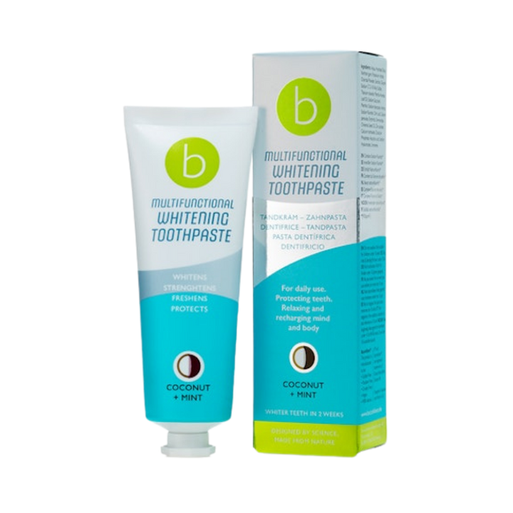 Beconfident Multifunctional Whitening Toothpaste Coconut Mint 75ml tube with coconut icon and matching branded retail box