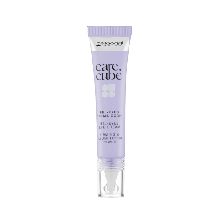 Bellaoggi Care Cube Bel Eyes eye cream 15ml in lavender tube with clear applicator base.