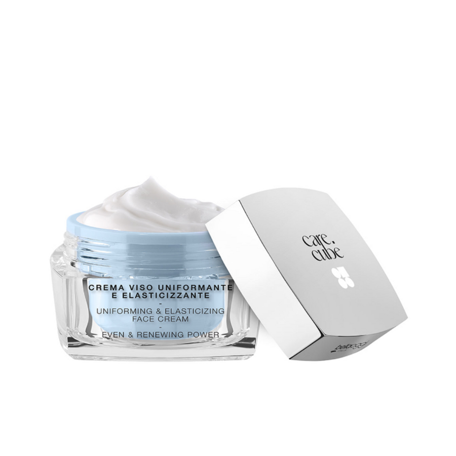Belloggi Care Cubè Uniforming & Elasticizing Face Cream with even and renewing benefits.