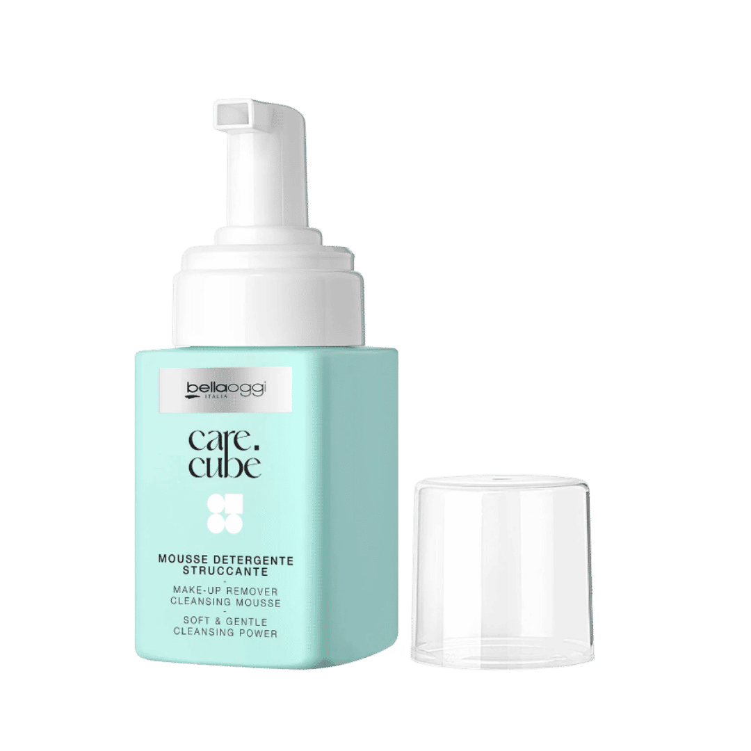 Bellaoggi Care Cube cleansing mousse 150ml in aqua pump bottle with white dispenser and clear cap.