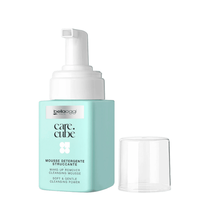 Bellaoggi Care Cube cleansing mousse 150ml in aqua pump bottle with white dispenser and clear cap.