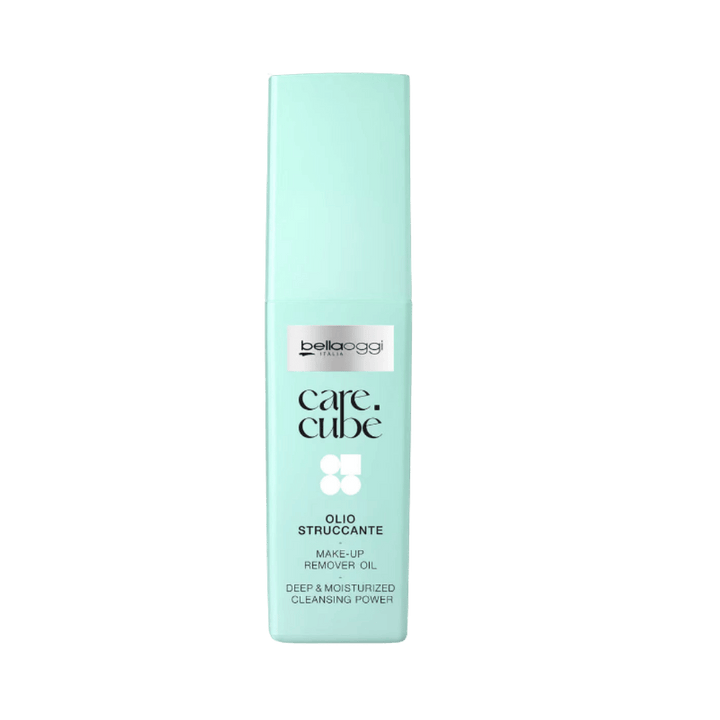 Bellaoggi Care Cube makeup remover oil 60ml in mint green rectangular bottle with matching cap.