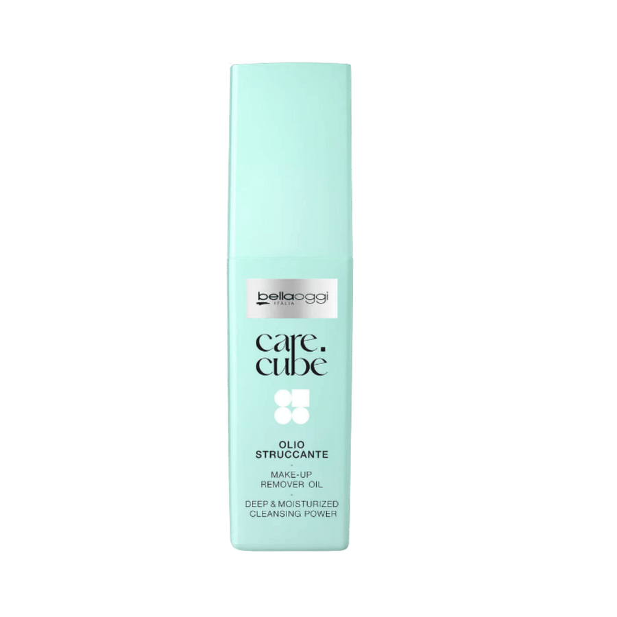 Bellaoggi Care Cube makeup remover oil 60ml in mint green rectangular bottle with matching cap.