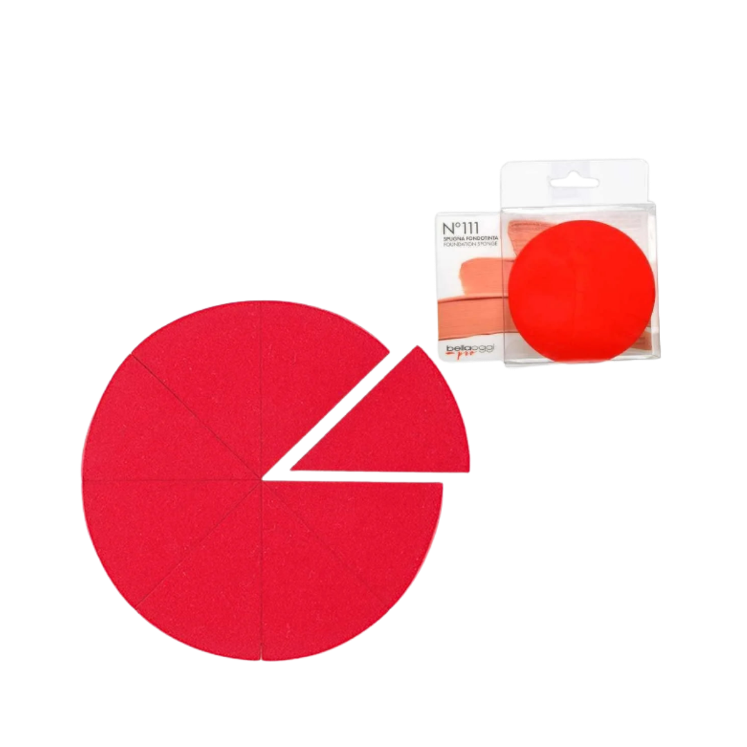 Belloggi Pro N°1011 Foundation Sponge, a red round makeup sponge divided into wedge-shaped sections for foundation application.