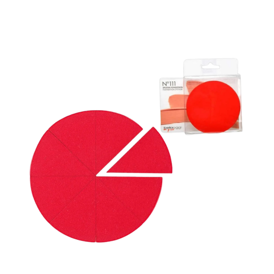 Belloggi Pro N°1011 Foundation Sponge, a red round makeup sponge divided into wedge-shaped sections for foundation application.