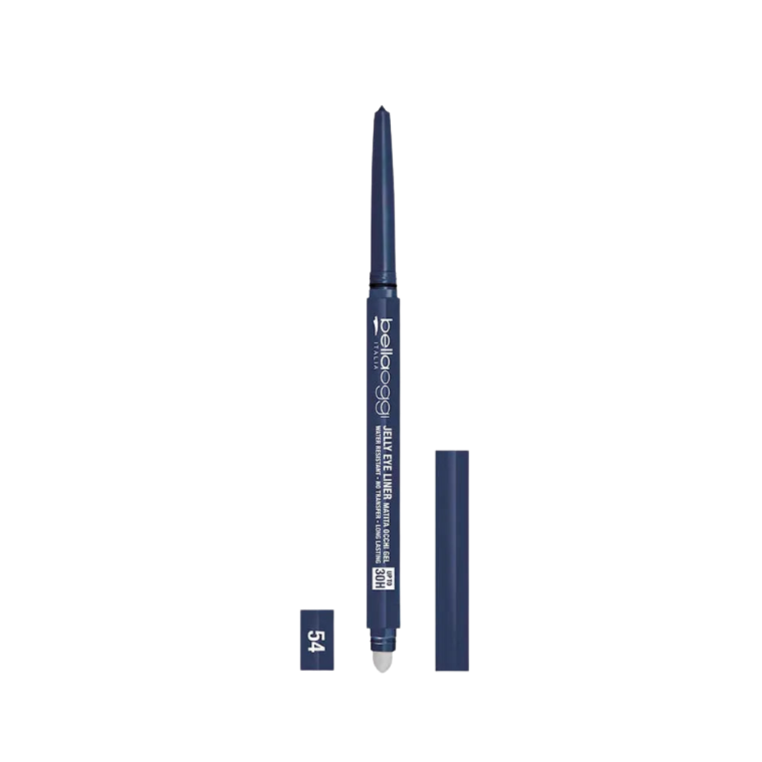 Belloggi Jelly Eyeliner in shade 54, a navy-blue waterproof eyeliner with a built-in smudging sponge for a soft, blended finish.