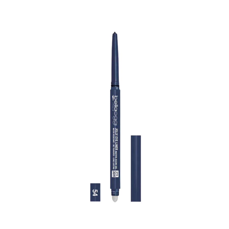 Belloggi Jelly Eyeliner in shade 54, a navy-blue waterproof eyeliner with a built-in smudging sponge for a soft, blended finish.