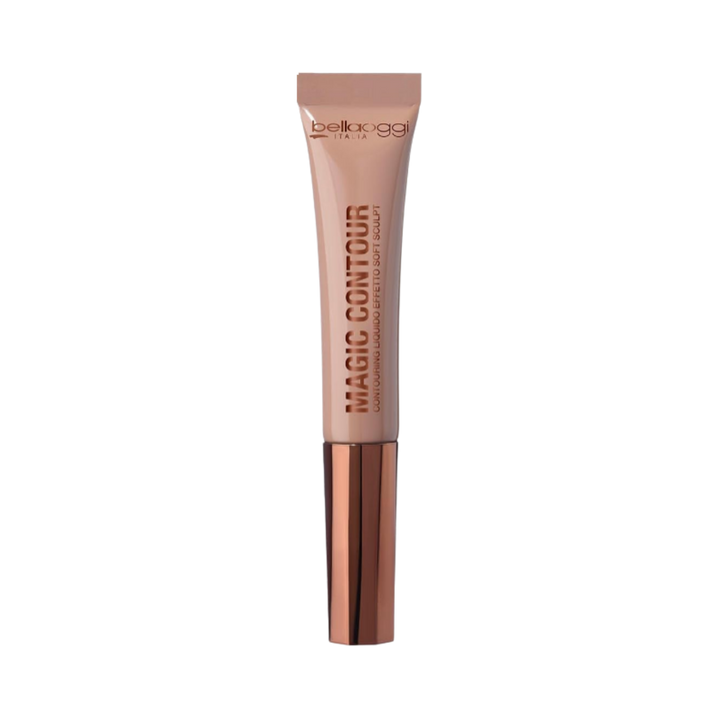 Belloggi Magic Contour Liquid Contour with a soft-sculpting effect, in a rose-gold tube with a matching metallic cap.