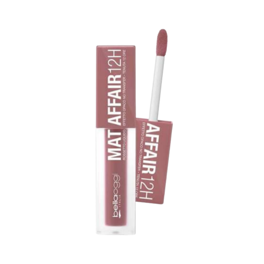Belloggi Matt Affair 12H Matte Liquid Lipstick, a long-lasting liquid lipstick with a creamy doe-foot applicator.