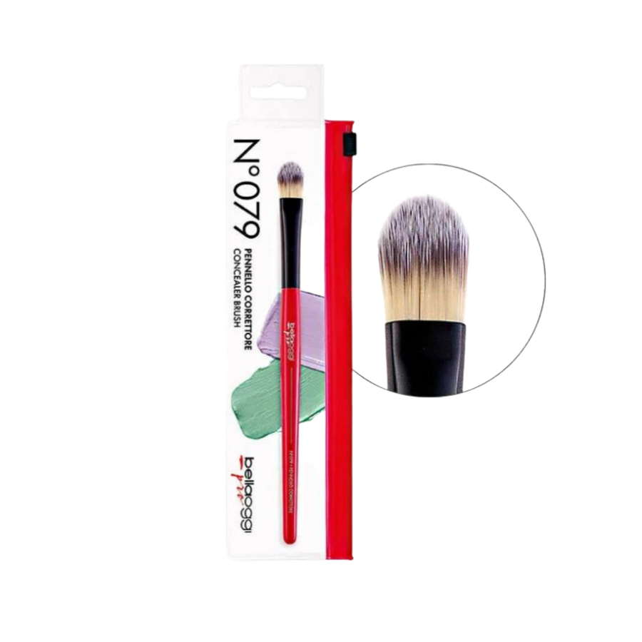 Belloggi Pro N°079 Pennello Correttore Concealer Brush, a precision concealer brush with soft rounded bristles and a red handle.