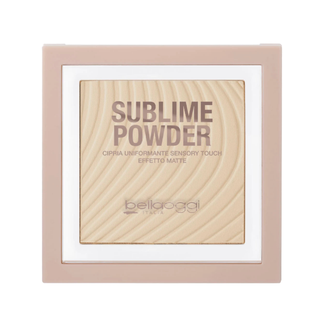 Belloggi Sublime Powder, a mattifying pressed face powder with a sensory-touch formula for a smooth, matte finish.