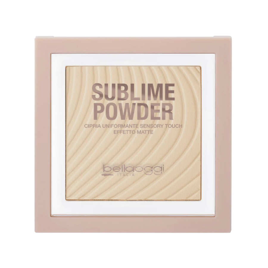 Belloggi Sublime Powder, a mattifying pressed face powder with a sensory-touch formula for a smooth, matte finish.