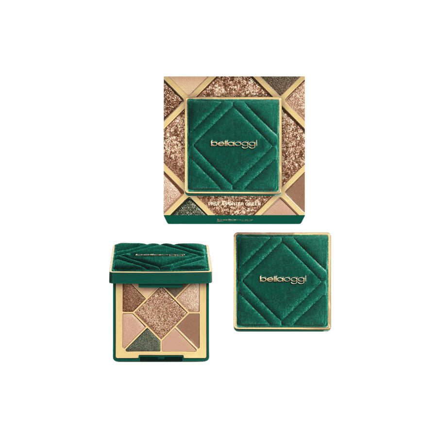Bellaoggi Prêt-à-Porter Green eyeshadow palette with green velvet compact and six shades