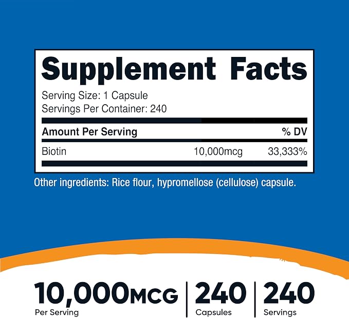 Nutricost Biotin Vitamin B7 10000mcg 10mg - 240 Capsules |نيوتريكوسـت بيوتين فيتامين B7 بتركيز 10,000 ميكروغرام (10 ملغ) – 240 كبسولة