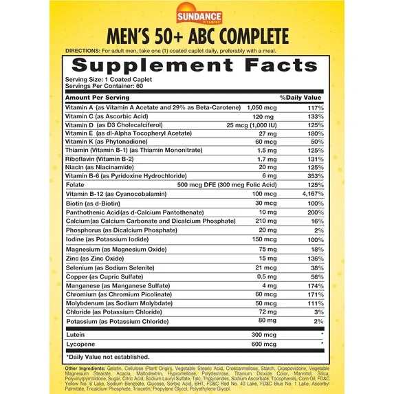 Sundance Mens 50+ Abc Complete Multivitamin Multimineral - 60 Coated Caplets | ساندانس متعدد الفيتامينات والمعادن للرجال فوق 50 سنة - 60 قرصًا مغلفًا