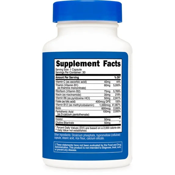 Nutricost Vitamin B Complex - 30 Capsules | نيوتريكوست فيتامين ب كومبلكس 460 ملغ - 30 كبسولة