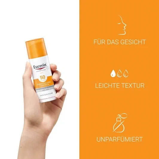 Eucerin Sun Photoaging Control Sun Fluid FPS 50 - 50ml  | يوسيرين كريم واقي شمسي للحماية من الشيخوخة الضوئية spf 50+ - 50 مل