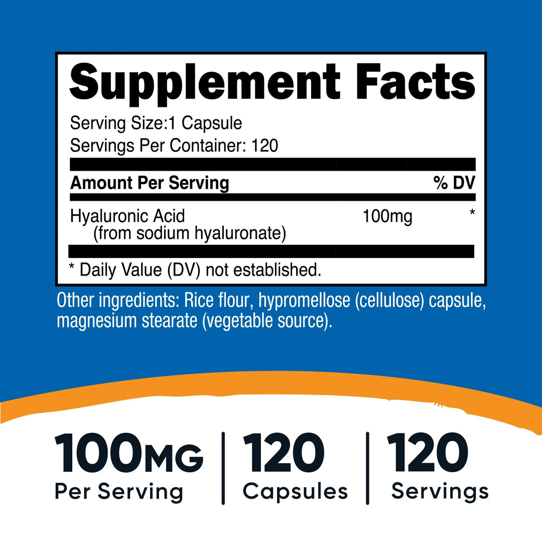 Nutricost Hyaluronic Acid 100 mg, 120 Capsules | نوتريكوست كبسولات هيالورونيك اسيد 100 مغ - 120 كبسولة